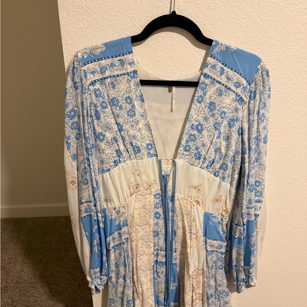 Free the People Blue and White Long Sleeve Dress